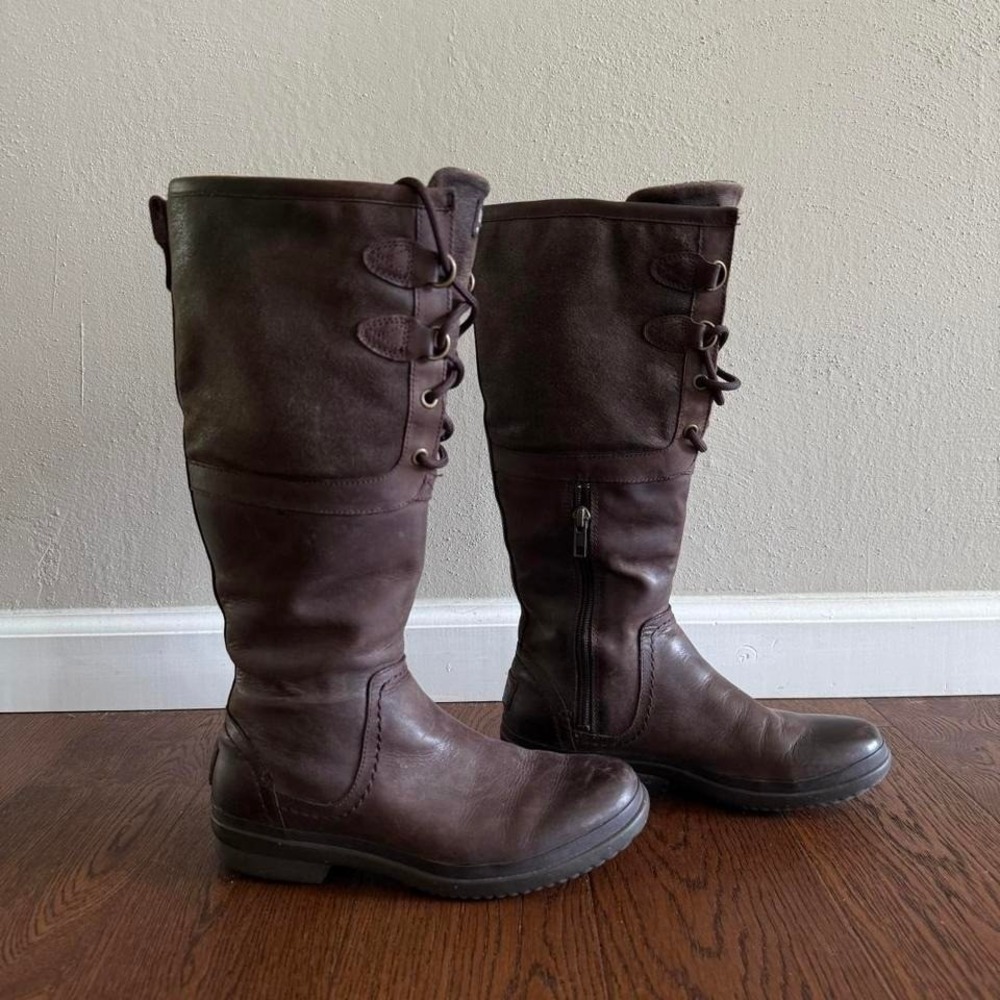 UGG Elsa Waterproof Tall Leather Boots Women's Size 7 Brown